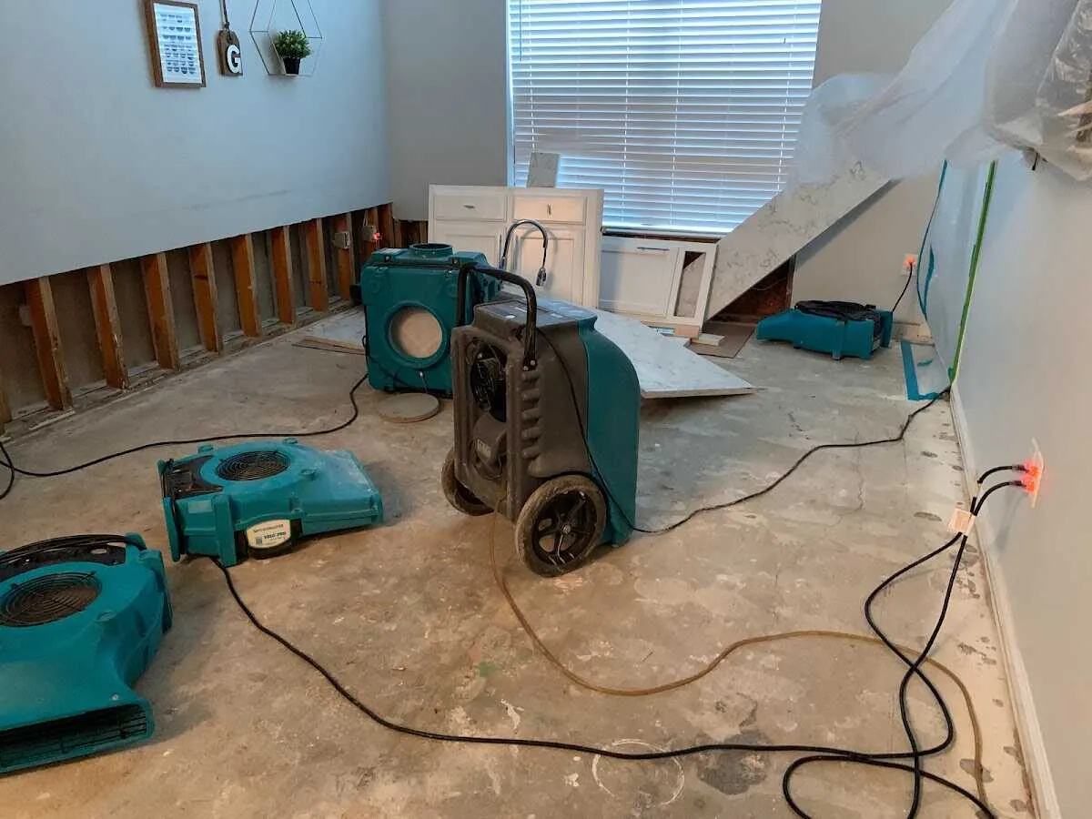 Dehumidifier in flood-cut room for Water Damage Restoration in California City